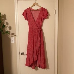 Pretty garden Red Flowered wrap dress